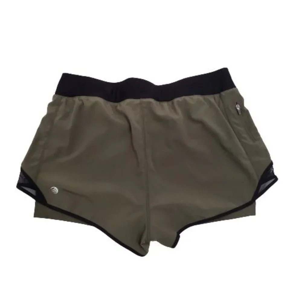 MPG Women's‎ Olive Combo Athletic Training Running Retro Run Shorts Size Large - Picture 3 of 11